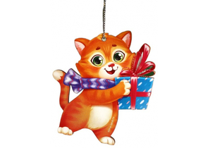 Подвеска новогодняя деревянная «Котенок с подарком», 8×8 см