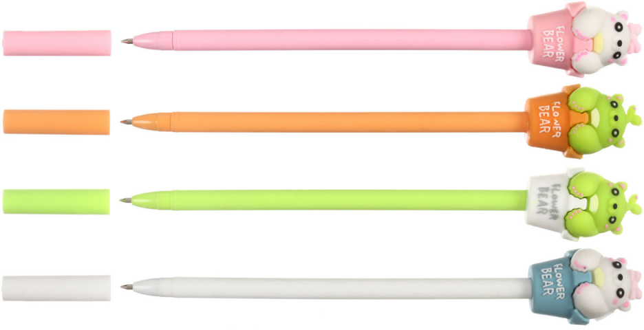 Ручка шариковая Meshu с топпером Flower Bear, корпус ассорти, стержень синий
