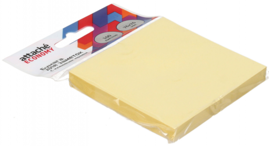 Бумага для заметок с липким краем Attache Economy 76×76 мм, 1 блок×100 л., желтая пастель