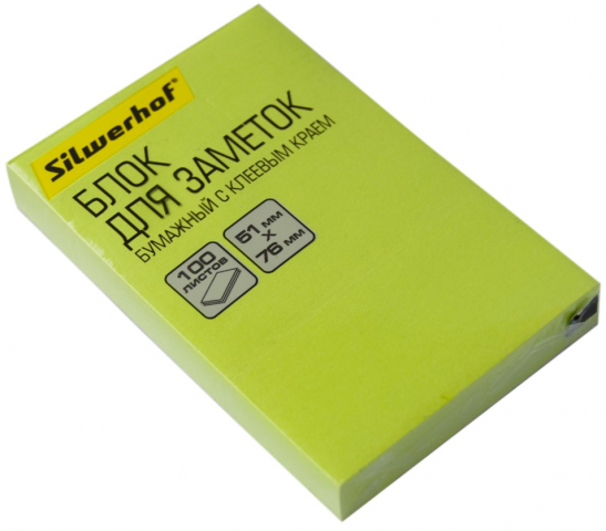 Бумага для заметок с липким краем Silwerhof 51×76 мм, 1 блок×100 л., неон зеленая