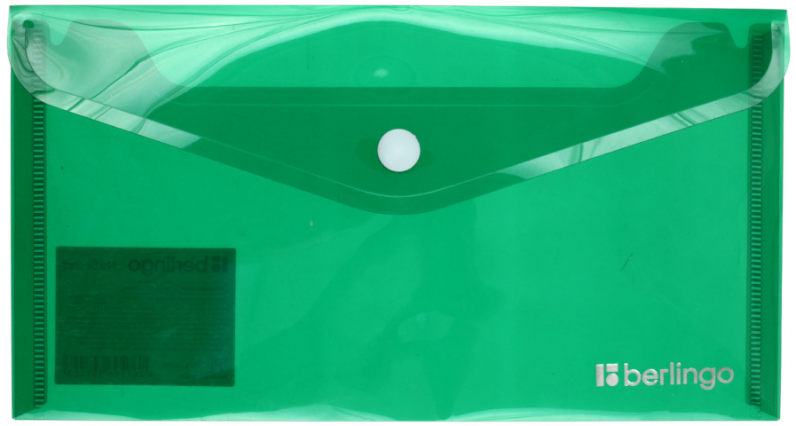 Папка-конверт пластиковая на кнопке Berlingo No Secret С6 (А6) толщина пластика 0,20 мм, зеленая
