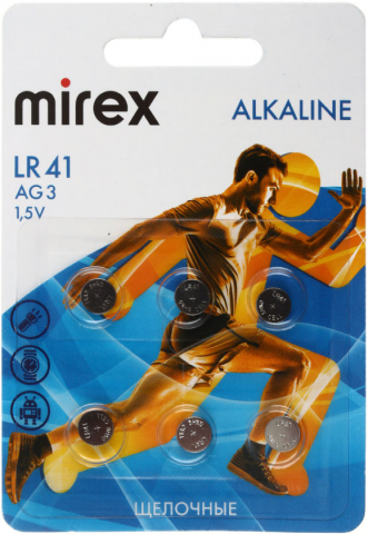 Батарейка щелочная дисковая Mirex Alkaline AG3, LR41, 1.5V, 6 шт.