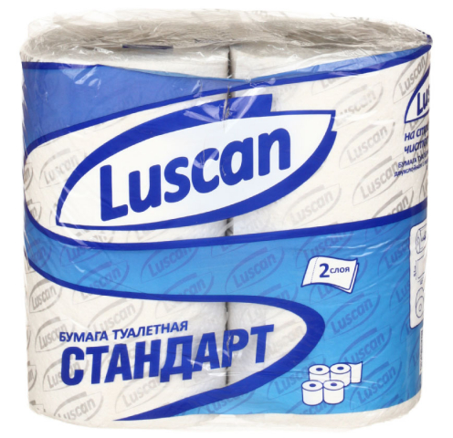Бумага туалетная Luscan Standart 4 рулона, ширина 95 мм, серая