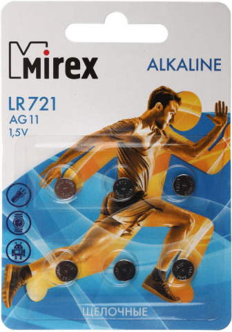 Батарейка щелочная дисковая Mirex Alkaline AG11, LR721, 1.5V, 6 шт.