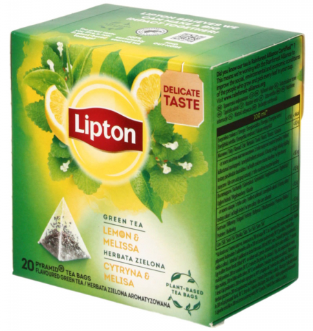 Чай Lipton ароматизированный пакетированный 32 г, 20 пакетиков, Lemon&Melissa, зеленый чай