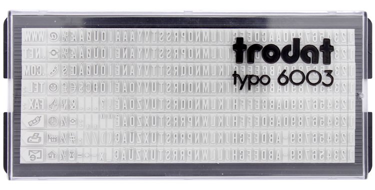 Касса символов для самонаборных штампов Trodat typo 6003 328 символов, высота 3 мм, шрифт латинский