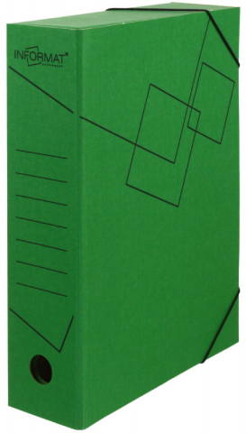 Папка архивная из микрогофрокартона на резинке inФормат 250×325×75 мм, корешок 75 мм, зеленая