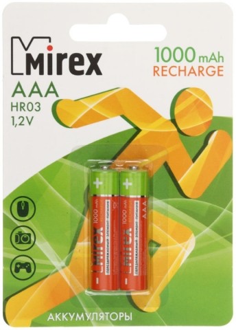 Аккумулятор Mirex AAA, 1.2V, 1000 mAh (2 шт. в упаковке)