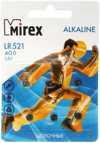 Батарейка щелочная дисковая Mirex Alkaline AG0, LR521, 1.5V, 6 шт.