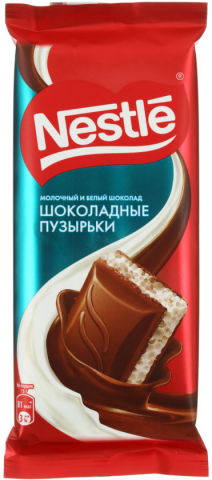 Шоколад Nestle 75 г, молочный и белый пористый «Шоколадные пузырьки»