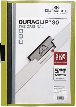 Папка пластиковая с клипом Durable Duraclip А4, 30 л., толщина пластика 0,4 мм, зеленая