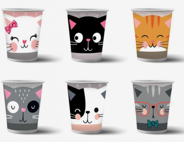 Набор одноразовой бумажной посуды Sima-Land «Кошки с ушками» (стаканы 6 шт.×250 мл)