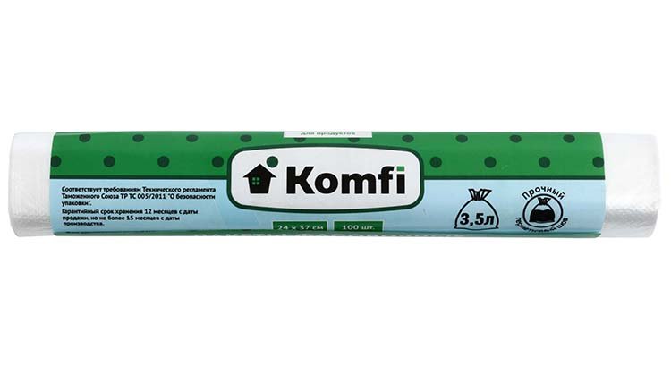 Пакеты фасовочные Komfi (в рулоне) 24×37 см, 100 шт.