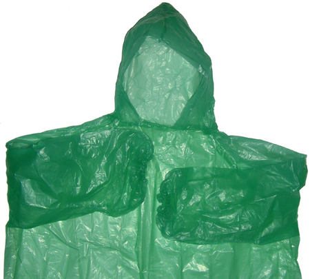 Дождевик (плащ) полиэтиленовый, с капюшоном и рукавами, зеленый