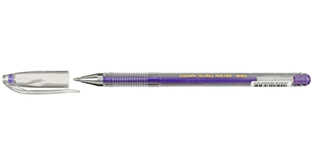 Ручка гелевая Crown Hi-Jell Metallic, корпус прозрачный, стержень фиолетовый