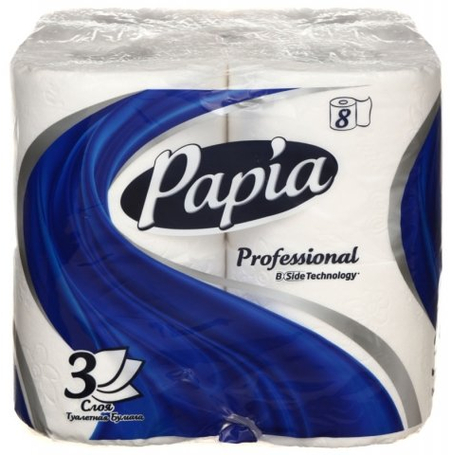 Бумага туалетная Papia Professional, 8 рулонов, ширина 95 мм, белая