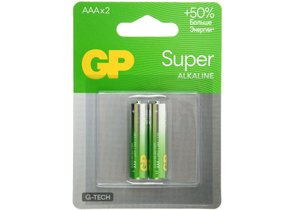 Батарейки щелочные GP Super G-Tech, ААА, LR03, 1.5V, 2 шт. Батарейки щелочные GP Super G-Tech, ААА, LR03, 1.5V, 2 шт.