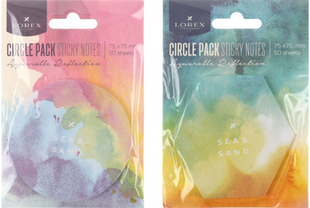 Бумага для заметок с липким краем Lorex Circle Pack Aquarelle Reflection, 75*75 мм, 50 л., форма и цвет — ассорти