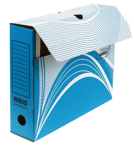 Короб архивный из гофрокартона Kris, корешок 75 мм, 325*260*75 мм, синий