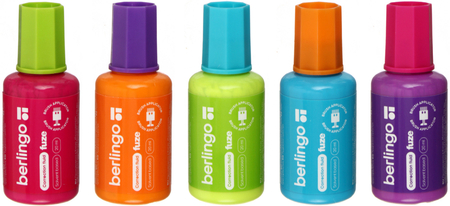 Корректирующая жидкость Berlingo Fuze, 20 мл, на основе растворителя, с кисточкой, корпус ассорти Корректирующая жидкость Berlingo Fuze, 20 мл, на основе растворителя, с кисточкой, корпус ассорти