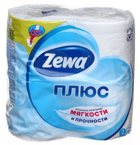 Бумага туалетная Zewa «Плюс», 4 рулона, ширина 90 мм, белая