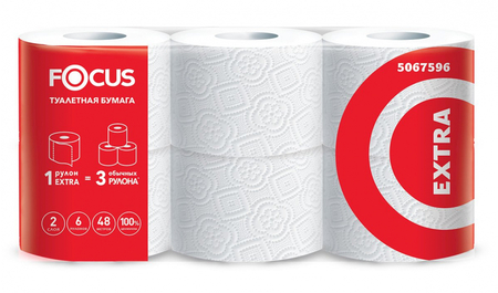 Бумага туалетная Focus Extra, 6 рулонов, ширина 95 мм, белая Бумага туалетная Focus Extra, 6 рулонов, ширина 95 мм, белая