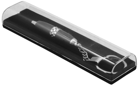 Ручка подарочная одноразовая с брелком Glam, шариковая, корпус черный со стразами Ручка подарочная одноразовая с брелком Glam, шариковая, корпус черный со стразами