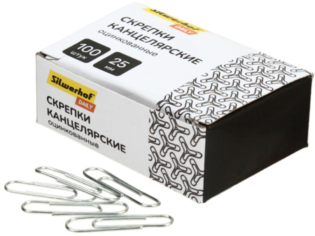 Скрепки проволочные Silwerhof Daily, 25 мм, 100 шт., округлые, оцинкованные