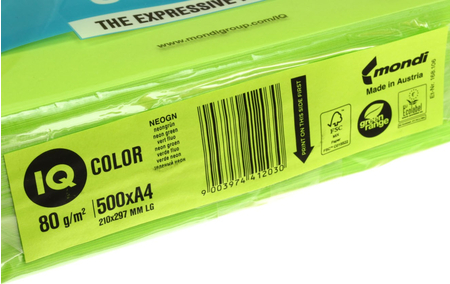 Бумага офисная цветная IQ Color, А4 (210*297 мм), 80 г/м2, 500 л., зеленый неон
