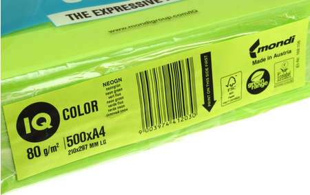 Бумага офисная цветная IQ Color, А4 (210*297 мм), 80 г/м2, 500 л., зеленый неон Бумага офисная цветная IQ Color, А4 (210*297 мм), 80 г/м2, 500 л., зеленый неон