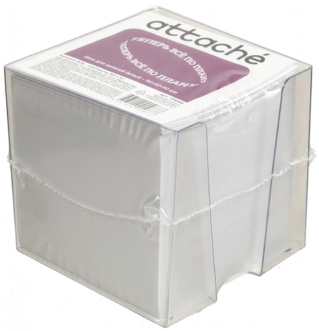 Бокс с бумагой для заметок Attache, 90*90*90 мм, белая, бокс прозрачный