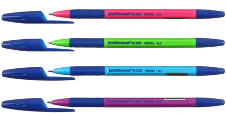Ручка шариковая Erich Krause R-301 Neon, корпус ассорти, стержень синий