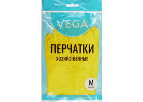 Перчатки латексные хозяйственные Vega, размер M, желтые