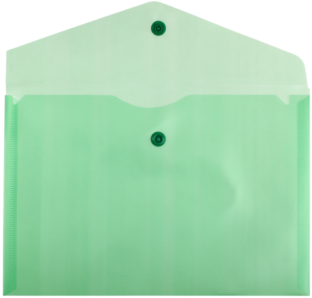 Папка-конверт пластиковая на кнопке «Бюрократ» А5, толщина пластика 0,18 мм, зеленая