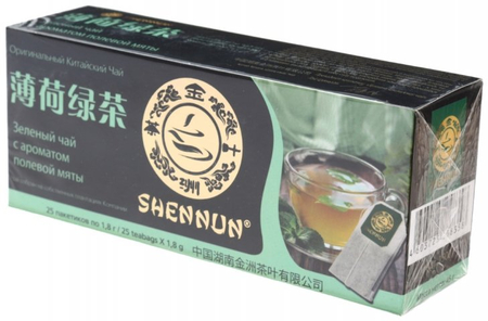 Чай Shennun, 45 г, 25 пакетиков, чай зеленый с ароматом полевой мяты