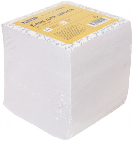 Блок бумаги для заметок «Куб» OfficeSpace, 80*80*80 мм, проклеенный, белый