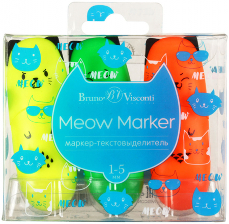 Набор маркеров-текстовыделителей BV Meow Marker, 3 цвета
