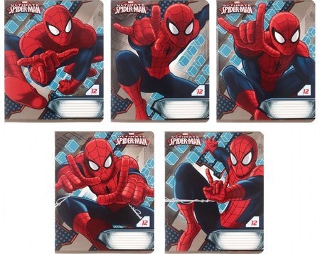 Тетрадь школьная А5, 12 л. на скобе Spiderman, 163*203 мм, узкая линия, ассорти