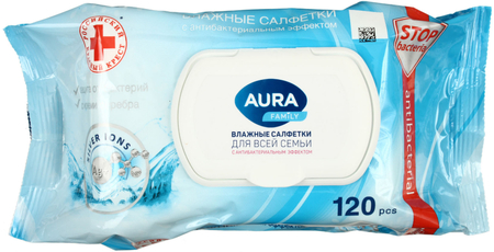 Салфетки влажные Aura Family «Антибактериальные», 120 шт. Салфетки влажные Aura Family «Антибактериальные», 120 шт.