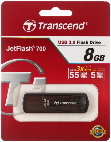 Флэш-накопитель Transcend JetFlash 700, 8Gb, корпус черный