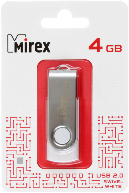 Флэш-накопитель Mirex Swivel, 4Gb, корпус белый