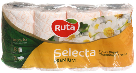 Бумага туалетная Ruta Selecta, 8 рулонов, ширина 95 мм, белая