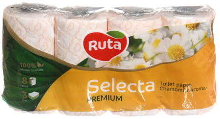 Бумага туалетная Ruta Selecta, 8 рулонов, ширина 95 мм, белая Бумага туалетная Ruta Selecta, 8 рулонов, ширина 95 мм, белая
