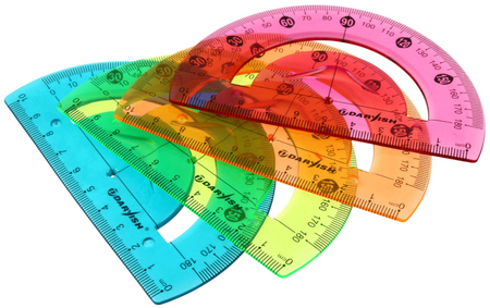 Транспортир пластиковый Darvish, 10 см, 180°, прозрачный цветной, ассорти