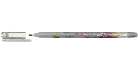 Ручка гелевая одноразовая Crown Glitter Metal Jell, корпус прозрачный, стержень серебристый с блестками