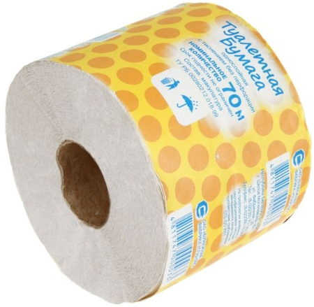 Бумага туалетная, 1 рулон, ширина 90 мм, серая
