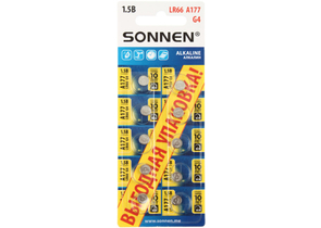 Батарейки щелочные дисковые Sonnen Alkaline, A177, G4, LR66, 1.5V, 10 шт.