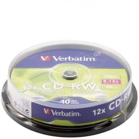 Компакт-диск CD-RW Verbatim, 8-12х, 10 шт. в тубе