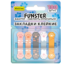 Закладки-разделители пластиковые с липким краем фигурные Funster, 45×12 мм, 20 л.× 5 цветов, «Лапки котов»