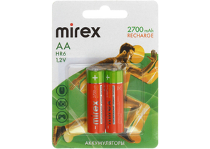 Аккумулятор Mirex, AA, 1.2V, 2700 mAh (2 шт. в упаковке)